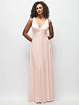 Front View Thumbnail - Blush Deep V-Neck Chiffon Maxi Dress