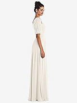 Side View Thumbnail - Ivory Bow One-Shoulder Flounce Sleeve Maxi Dress
