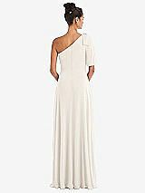 Rear View Thumbnail - Ivory Bow One-Shoulder Flounce Sleeve Maxi Dress