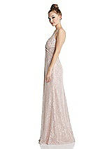 Side View Thumbnail - Blush Draped Wrap Bodice Metallic Lace Maxi Dress