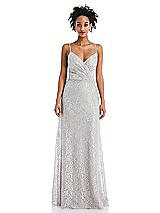 Front View Thumbnail - Oyster Draped Wrap Bodice Metallic Lace Maxi Dress