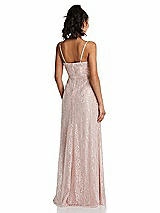 Rear View Thumbnail - Rose Draped Wrap Bodice Metallic Lace Maxi Dress