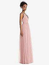 Side View Thumbnail - Rose & Light Nude Illusion Deep V-Neck Tulle Maxi Dress with Adjustable Straps
