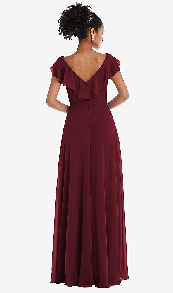 Back View - Cabernet Ruffle-Trimmed V-Back Chiffon Maxi Dress