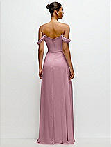 Rear View Thumbnail - Dusty Pink Off-the-Shoulder Draped Neckline Maxi Dress