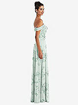Alt View 3 Thumbnail - Mint Green Floral Off-the-Shoulder Draped Neckline Maxi Dress