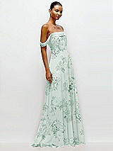Side View Thumbnail - Mint Green Floral Off-the-Shoulder Draped Neckline Maxi Dress