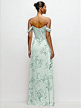 Rear View Thumbnail - Mint Green Floral Off-the-Shoulder Draped Neckline Maxi Dress