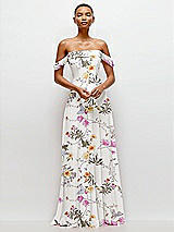 Front View Thumbnail - Butterfly Botanica Ivory Off-the-Shoulder Draped Neckline Maxi Dress