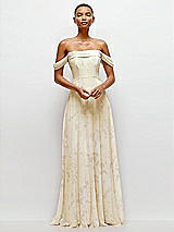 Front View Thumbnail - Butter Yellow Floral Off-the-Shoulder Draped Neckline Maxi Dress