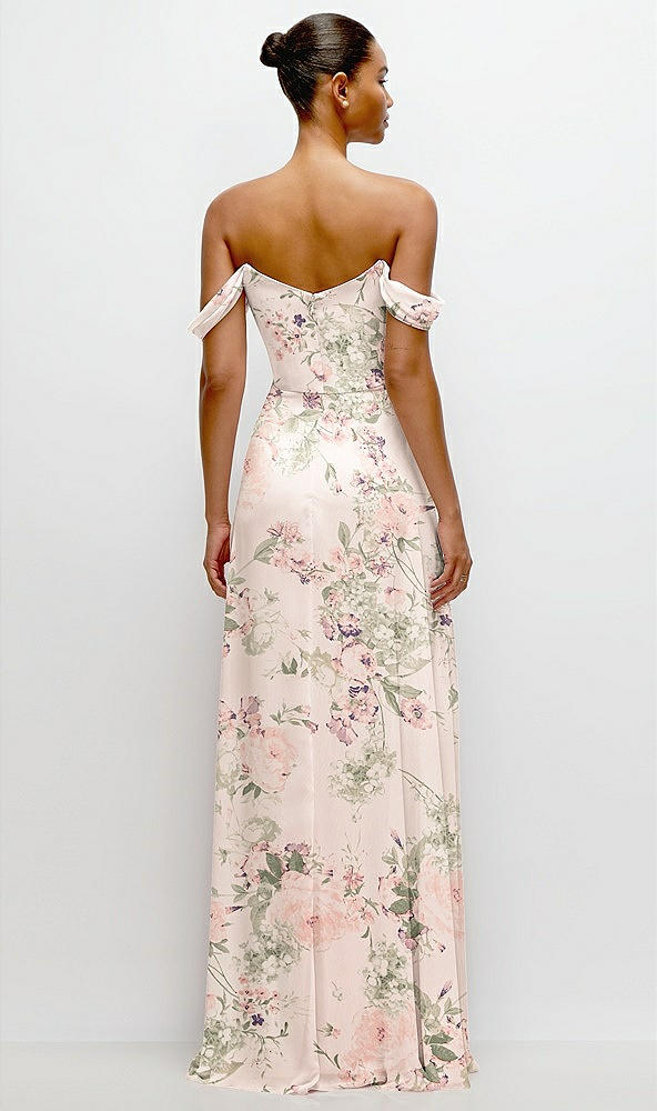Back View - Blush Garden Off-the-Shoulder Draped Neckline Maxi Dress