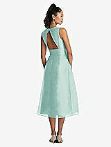 Rear View Thumbnail - Coastal Bateau Neck Open-Back Pleated Skirt Midi Dress