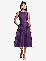 Front View Thumbnail - Majestic Bateau Neck Open-Back Pleated Skirt Midi Dress