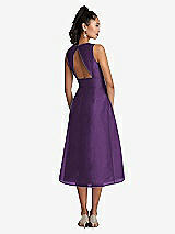 Rear View Thumbnail - Majestic Bateau Neck Open-Back Pleated Skirt Midi Dress