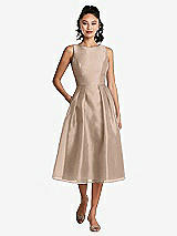Front View Thumbnail - Topaz Bateau Neck Open-Back Pleated Skirt Midi Dress