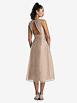 Rear View Thumbnail - Topaz Bateau Neck Open-Back Pleated Skirt Midi Dress