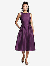 Front View Thumbnail - Aubergine Bateau Neck Open-Back Pleated Skirt Midi Dress