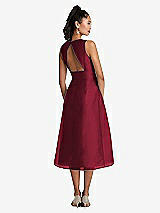 Rear View Thumbnail - Burgundy Bateau Neck Open-Back Pleated Skirt Midi Dress