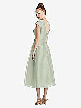 Rear View Thumbnail - Celadon Cap Sleeve Pleated Skirt Midi Dress with Bowed Waist