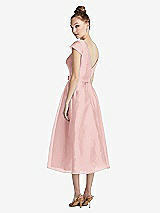 Rear View Thumbnail - Rose Cap Sleeve Pleated Skirt Midi Dress with Bowed Waist