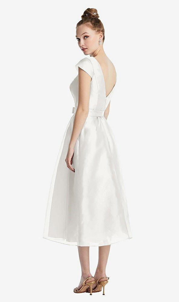 Back View - Starlight Cap Sleeve Pleated Skirt Midi Dress with Bowed Waist