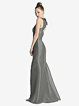 Side View Thumbnail - Charcoal Gray Bateau Neck Open-Back Maxi Dress with Bow Detail