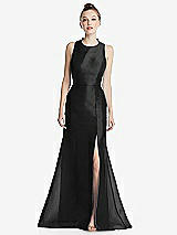 Rear View Thumbnail - Black Bateau Neck Open-Back Maxi Dress with Bow Detail