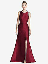 Rear View Thumbnail - Burgundy Bateau Neck Open-Back Maxi Dress with Bow Detail