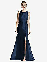 Rear View Thumbnail - Midnight Navy Bateau Neck Open-Back Maxi Dress with Bow Detail