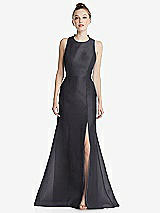 Rear View Thumbnail - Onyx Bateau Neck Open-Back Maxi Dress with Bow Detail