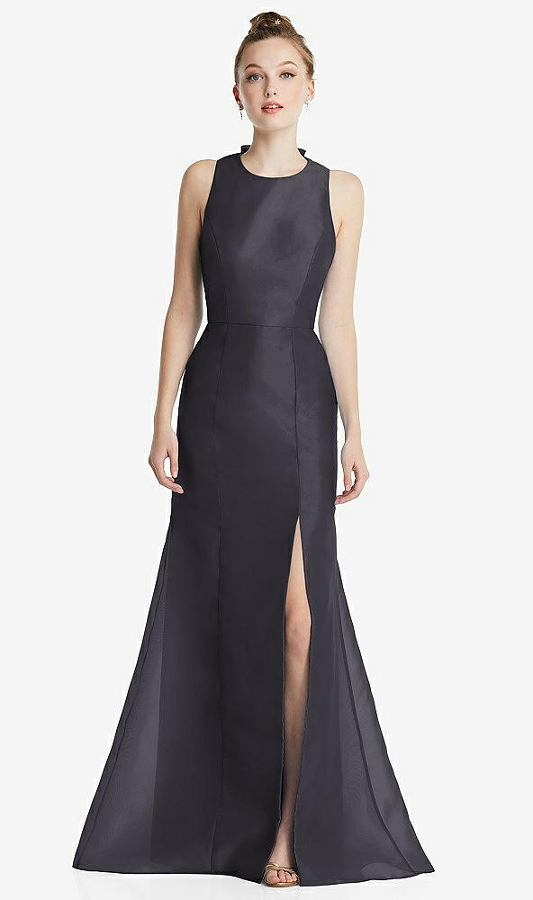 Back View - Onyx Bateau Neck Open-Back Maxi Dress with Bow Detail