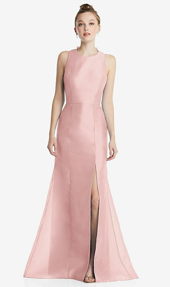 Back View - Rose Bateau Neck Open-Back Maxi Dress with Bow Detail