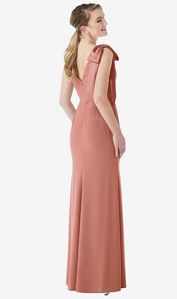 Back View - Desert Rose Bow-Shoulder V-Back Trumpet Gown