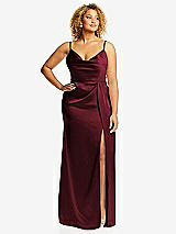 Front View Thumbnail - Cabernet Cowl-Neck Draped Wrap Maxi Dress with Front Slit