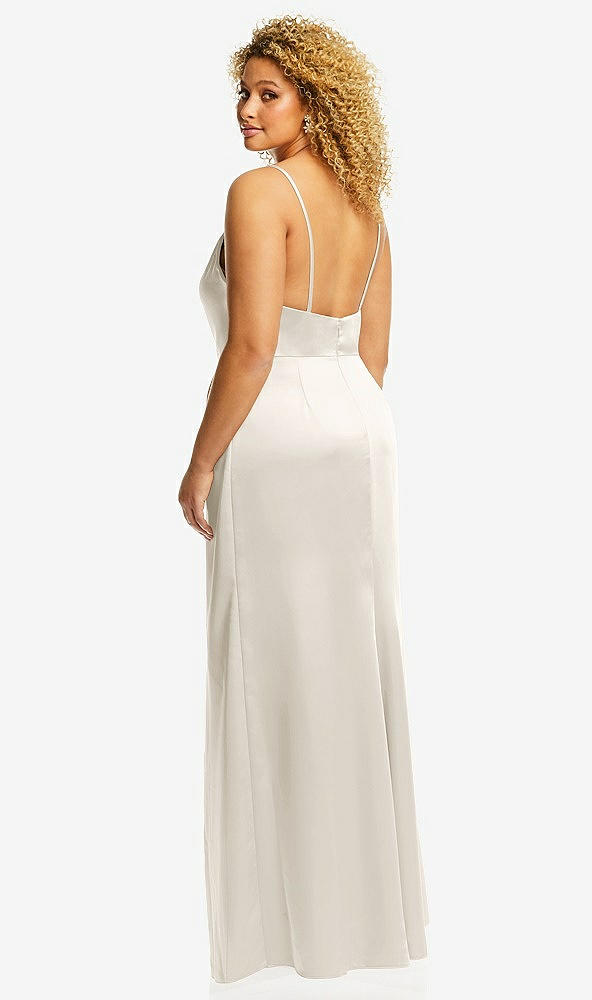 Back View - Ivory Cowl-Neck Draped Wrap Maxi Dress with Front Slit