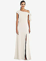Front View Thumbnail - Ivory Off-the-Shoulder Tie Detail Maxi Dress with Front Slit