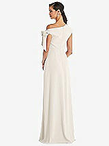 Rear View Thumbnail - Ivory Off-the-Shoulder Tie Detail Maxi Dress with Front Slit