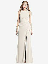 Front View Thumbnail - Ivory Halter Maxi Dress with Cascade Ruffle Slit