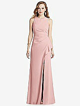 Front View Thumbnail - Rose Halter Maxi Dress with Cascade Ruffle Slit