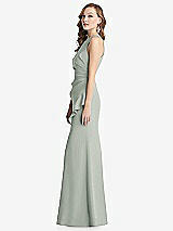 Side View Thumbnail - Willow Green Halter Maxi Dress with Cascade Ruffle Slit
