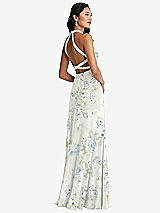 Front View Thumbnail - Bleu Garden Stand Collar Halter Maxi Dress with Criss Cross Open-Back