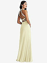 Front View Thumbnail - Butter Yellow Stand Collar Halter Maxi Dress with Criss Cross Open-Back