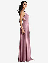 Side View Thumbnail - Dusty Pink Stand Collar Halter Maxi Dress with Criss Cross Open-Back