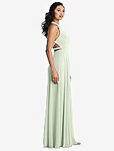 Side View Thumbnail - Mint Green Stand Collar Halter Maxi Dress with Criss Cross Open-Back