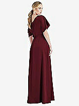 Rear View Thumbnail - Cabernet One-Shoulder Sleeved Blouson Trumpet Gown