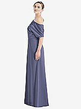 Side View Thumbnail - French Blue One-Shoulder Sleeved Blouson Trumpet Gown