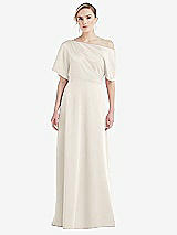 Front View Thumbnail - Ivory One-Shoulder Sleeved Blouson Trumpet Gown