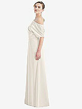 Side View Thumbnail - Ivory One-Shoulder Sleeved Blouson Trumpet Gown