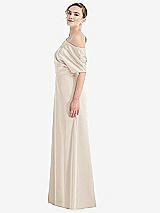 Side View Thumbnail - Oat One-Shoulder Sleeved Blouson Trumpet Gown