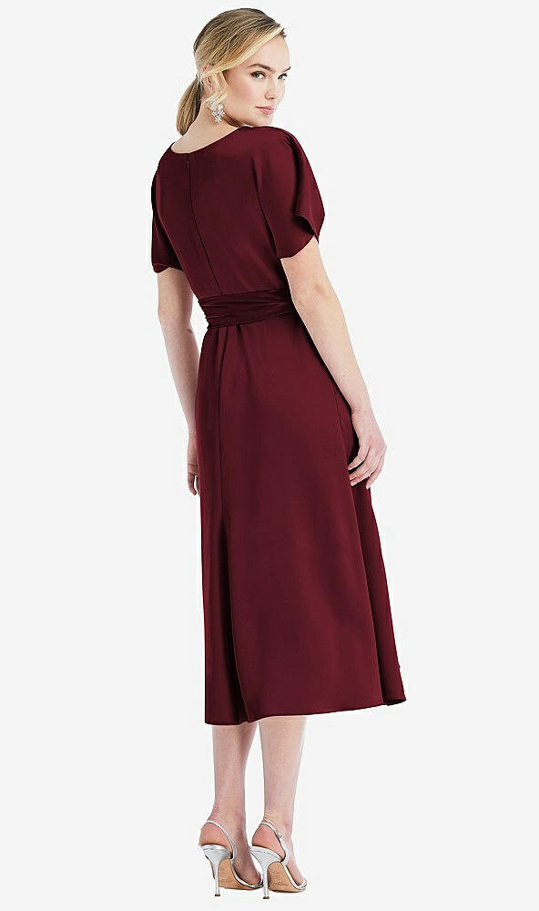 Back View - Cabernet Cowl-Neck Kimono Sleeve Midi Dress with Bowed Sash